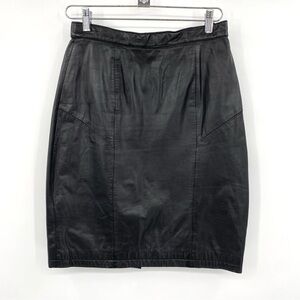 Tangu Vintage 80s Leather Skirt Size 9/10 Black Pencil Mobwife Goth Dance Snap